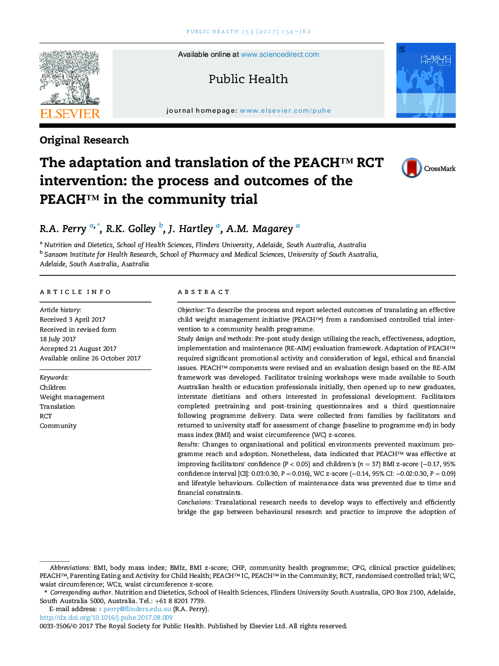 The adaptation and translation of the PEACHâ¢ RCT intervention: the process and outcomes of the PEACHâ¢ in the community trial