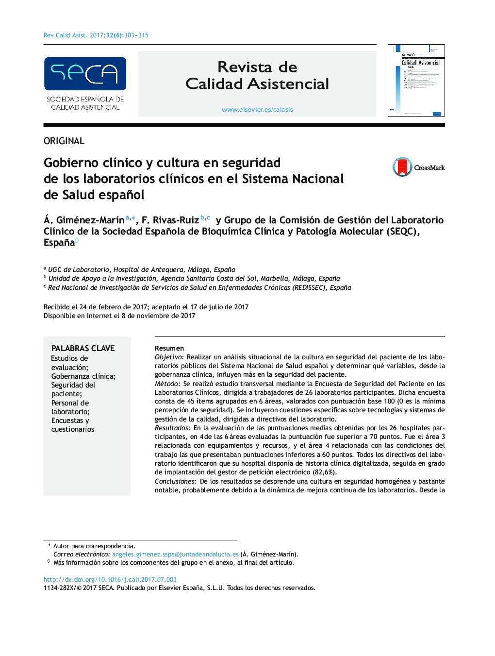 Gobierno clÃ­nico y cultura en seguridad de los laboratorios clÃ­nicos en el Sistema Nacional de Salud español