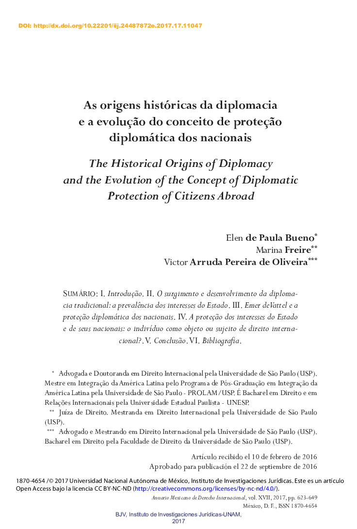 As origens históricas da diplomacia e a evoluçÃ£o do conceito de proteçÃ£o diplomática dos nacionais