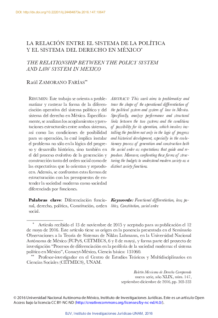 La relación entre el sistema de la polÃ­tica y el sistema del derecho en México*