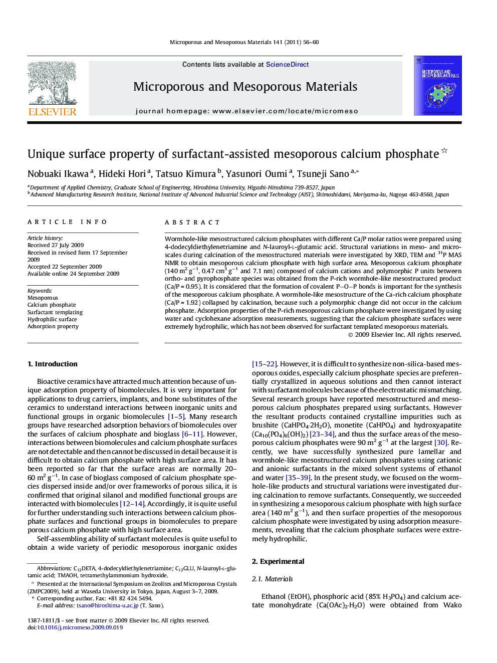 Unique surface property of surfactant-assisted mesoporous calcium phosphate 