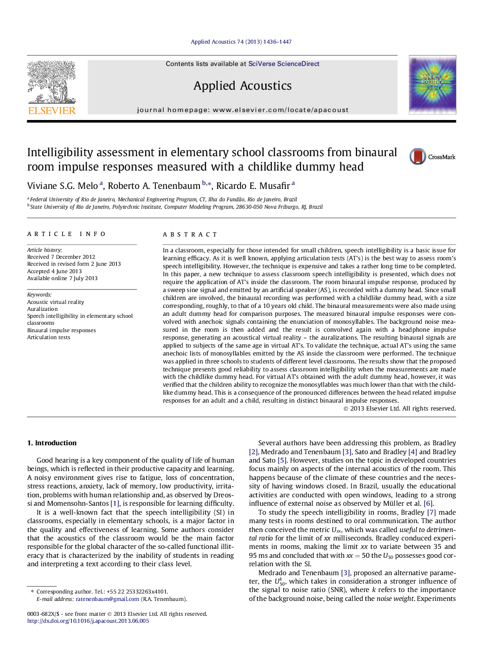 Intelligibility assessment in elementary school classrooms from binaural room impulse responses measured with a childlike dummy head