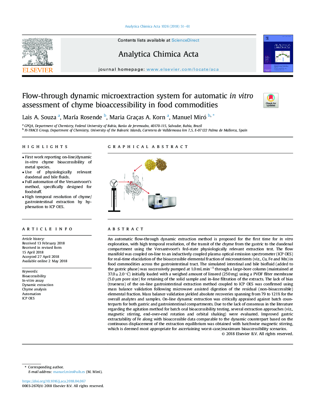 جریان از طریق سیستم میکرو اکستراکتیو پویا برای ارزیابی اتوماتیک در محیط زیست از قابلیت دسترسی بیولوژیکی شیمیایی در کالاهای غذایی 