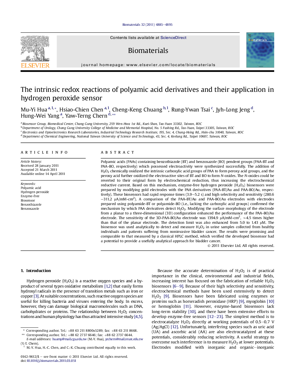 The intrinsic redox reactions of polyamic acid derivatives and their application in hydrogen peroxide sensor