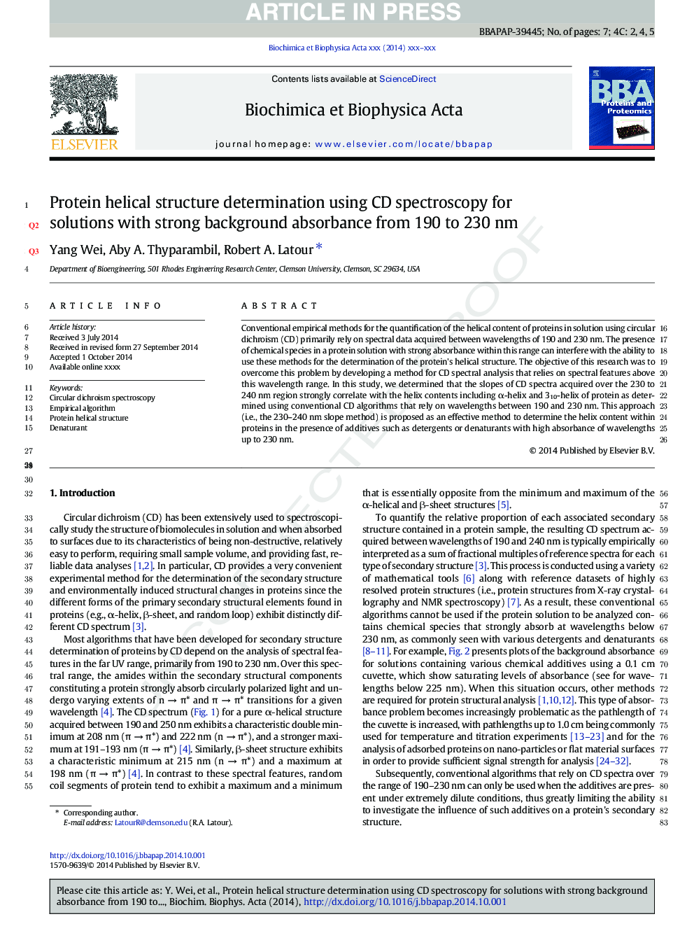 Protein helical structure determination using CD spectroscopy for solutions with strong background absorbance from 190 to 230Â nm