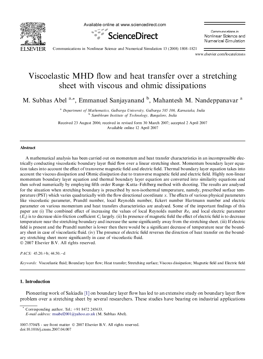 Viscoelastic MHD flow and heat transfer over a stretching sheet with viscous and ohmic dissipations