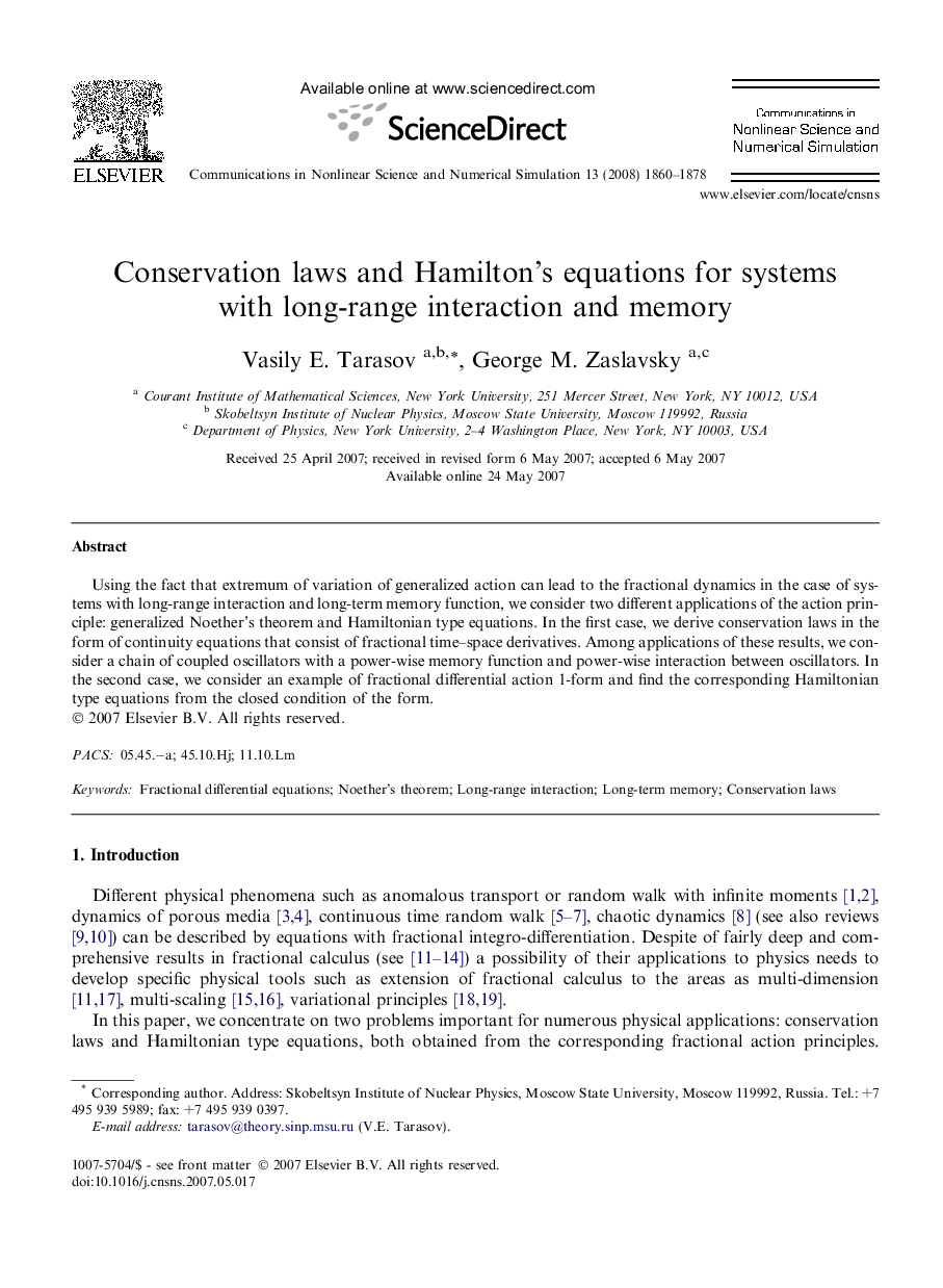 Conservation laws and Hamilton’s equations for systems with long-range interaction and memory