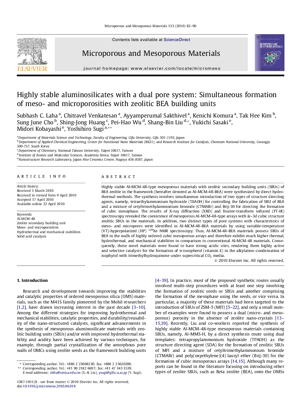 Highly stable aluminosilicates with a dual pore system: Simultaneous formation of meso- and microporosities with zeolitic BEA building units