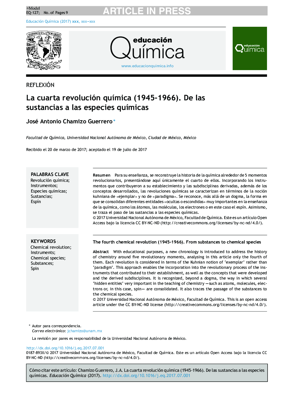 La cuarta revolución quÃ­mica (1945-1966). De las sustancias a las especies quÃ­micas