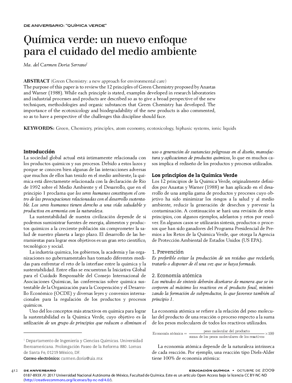 QuÃ­mica verde: un nuevo enfoque para el cuidado del medio ambiente