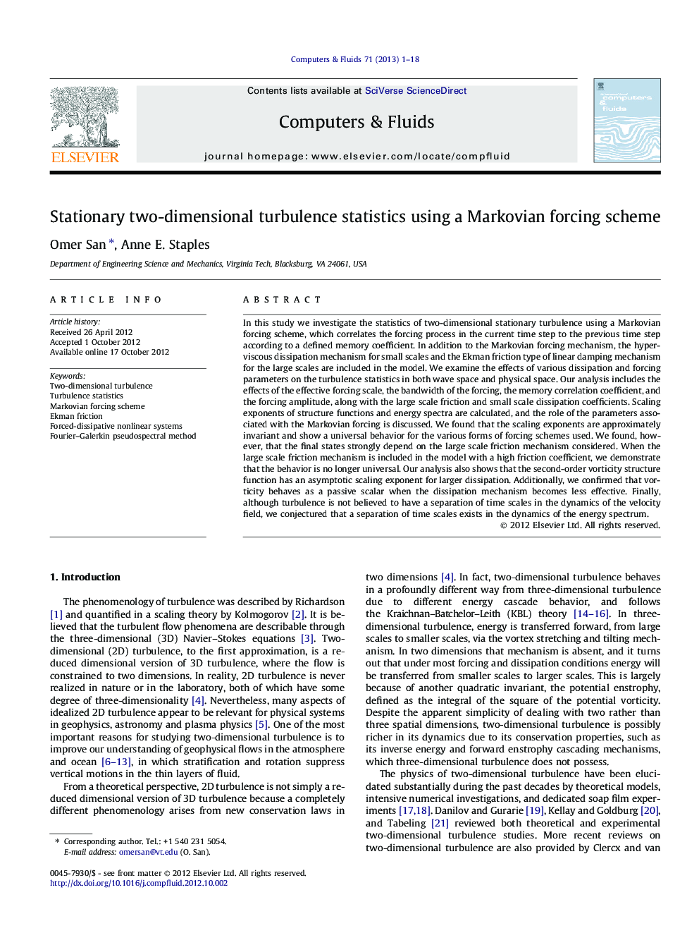 Stationary two-dimensional turbulence statistics using a Markovian forcing scheme