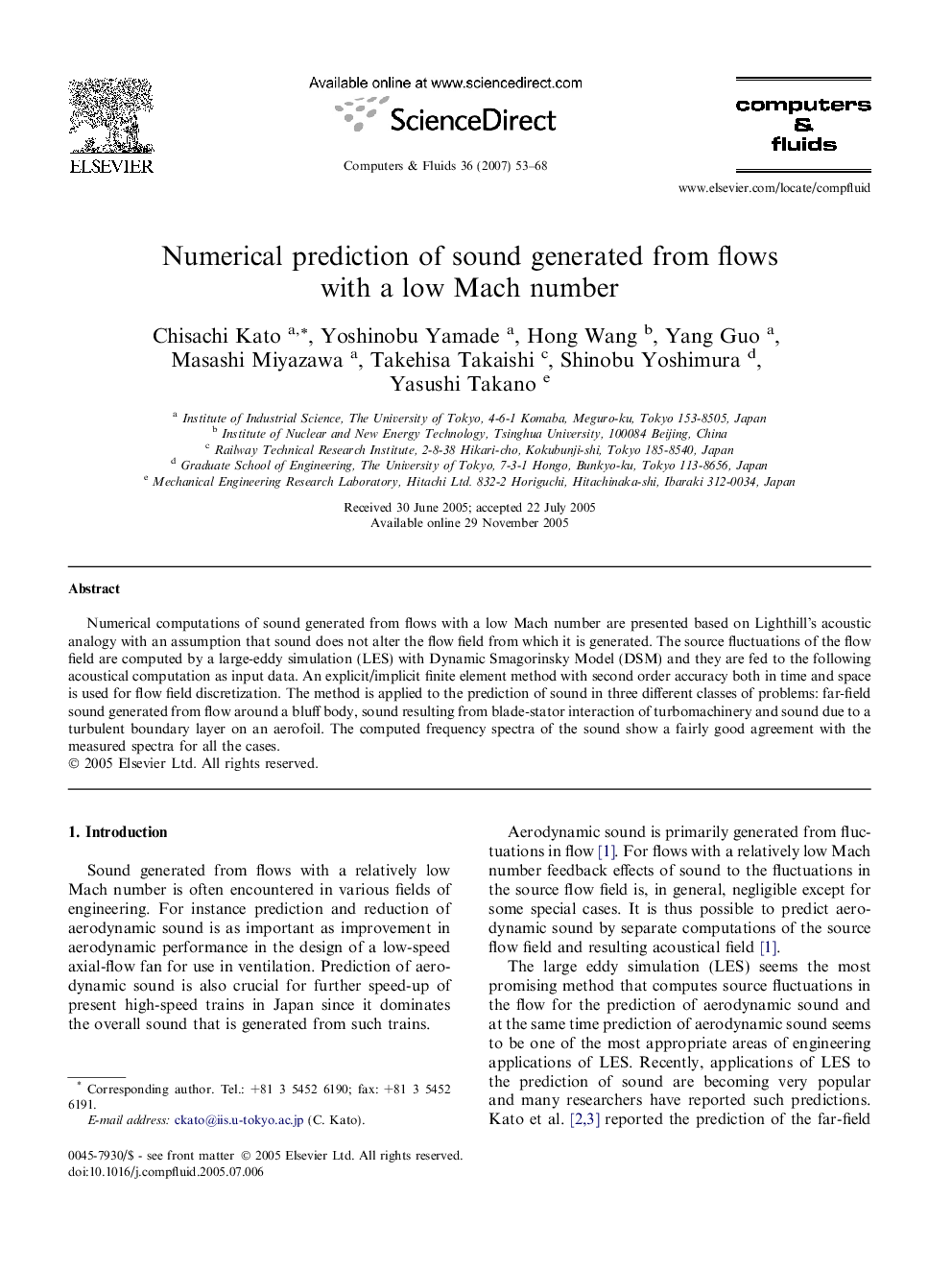 Numerical prediction of sound generated from flows with a low Mach number