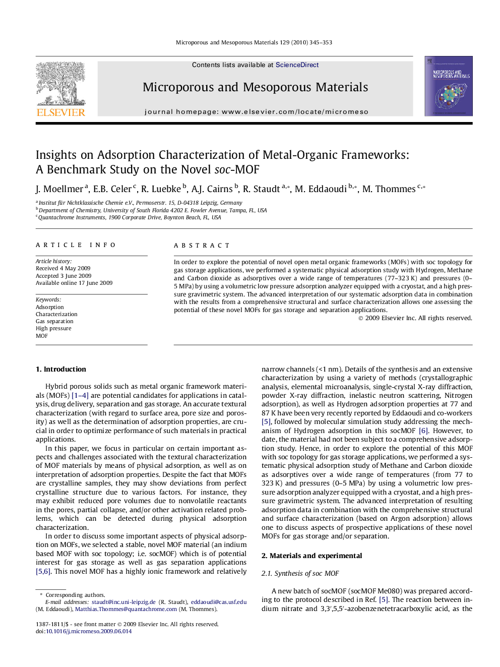 Insights on Adsorption Characterization of Metal-Organic Frameworks: A Benchmark Study on the Novel soc-MOF