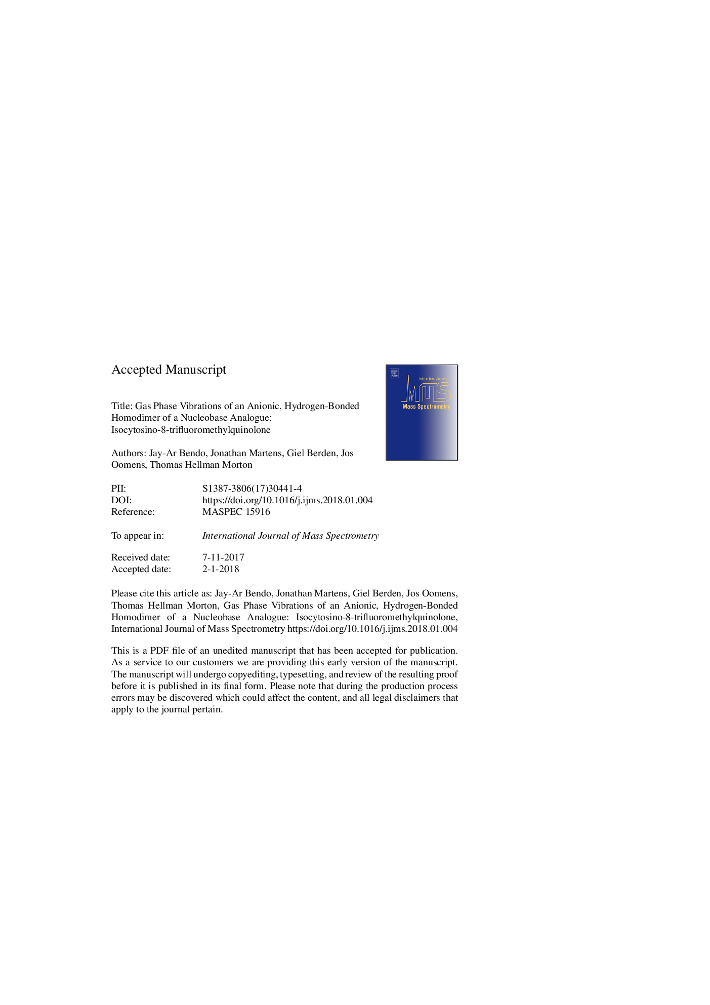 ارتعاشات فاز گازی یک همدیومر آنیونی با هیدروژن همراه با یک آنالوگ هسته ای: ایزو سیتوزین -8-تیفلووورمیل اینولون 