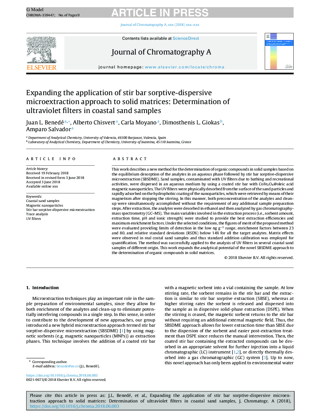 گسترش استفاده از روش برش میکرواکساسیون پراکنده مشتق شده به ماتریس جامد: تعیین فیلترهای ماورای بنفش در نمونه های شن و ماسه ساحلی 