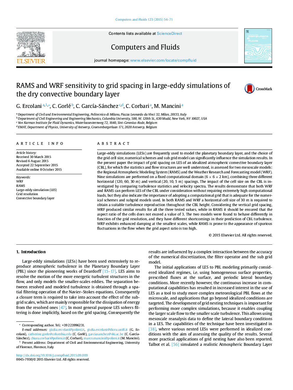 RAMS and WRF sensitivity to grid spacing in large-eddy simulations of the dry convective boundary layer