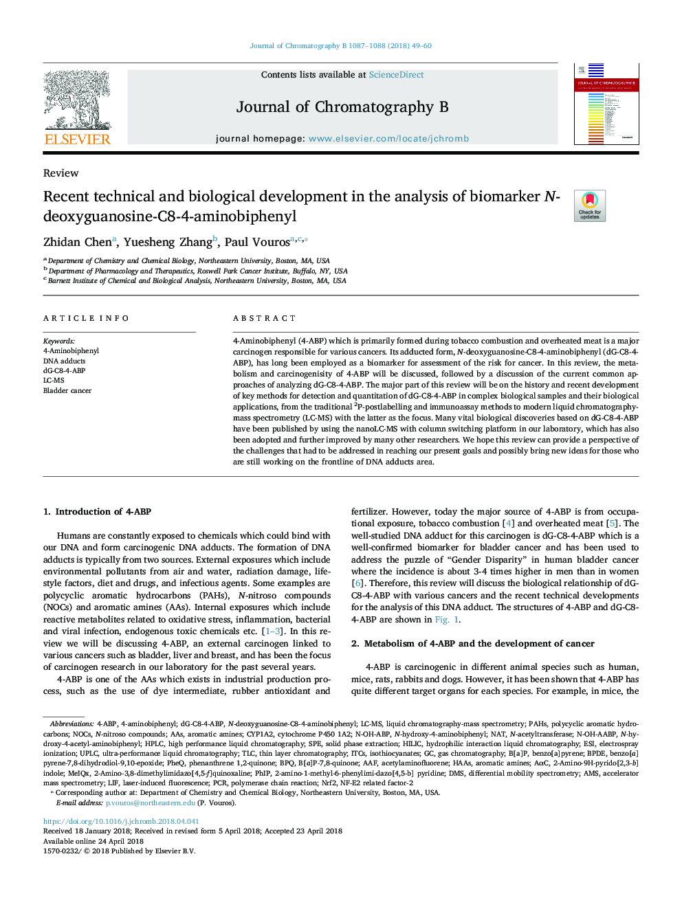 Recent technical and biological development in the analysis of biomarker N-deoxyguanosine-C8-4-aminobiphenyl