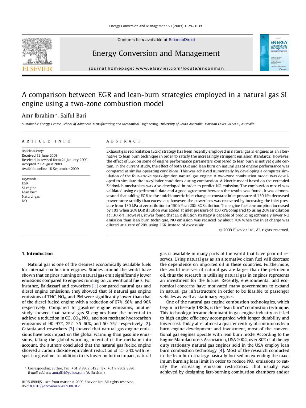 A comparison between EGR and lean-burn strategies employed in a natural gas SI engine using a two-zone combustion model