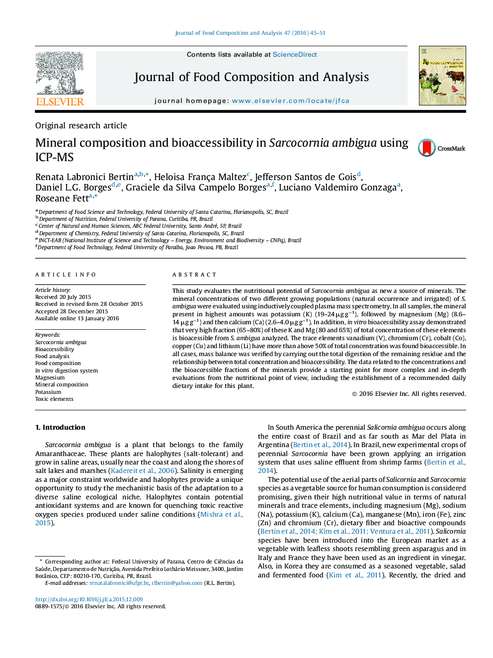 Mineral composition and bioaccessibility in Sarcocornia ambigua using ICP-MS