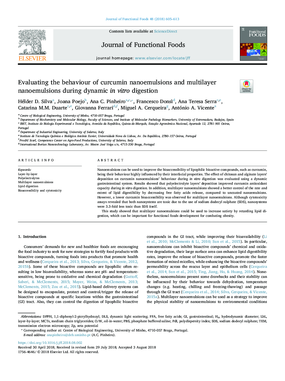ارزیابی رفتار نانو امولسیون های کورکومین و نانو امولسیون های چند لایه در طول هضم پلاسمایی در شرایط آزمایشگاهی 