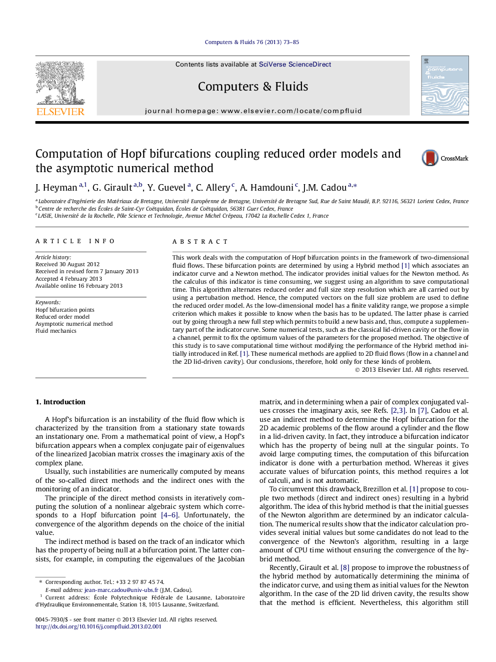 Computation of Hopf bifurcations coupling reduced order models and the asymptotic numerical method