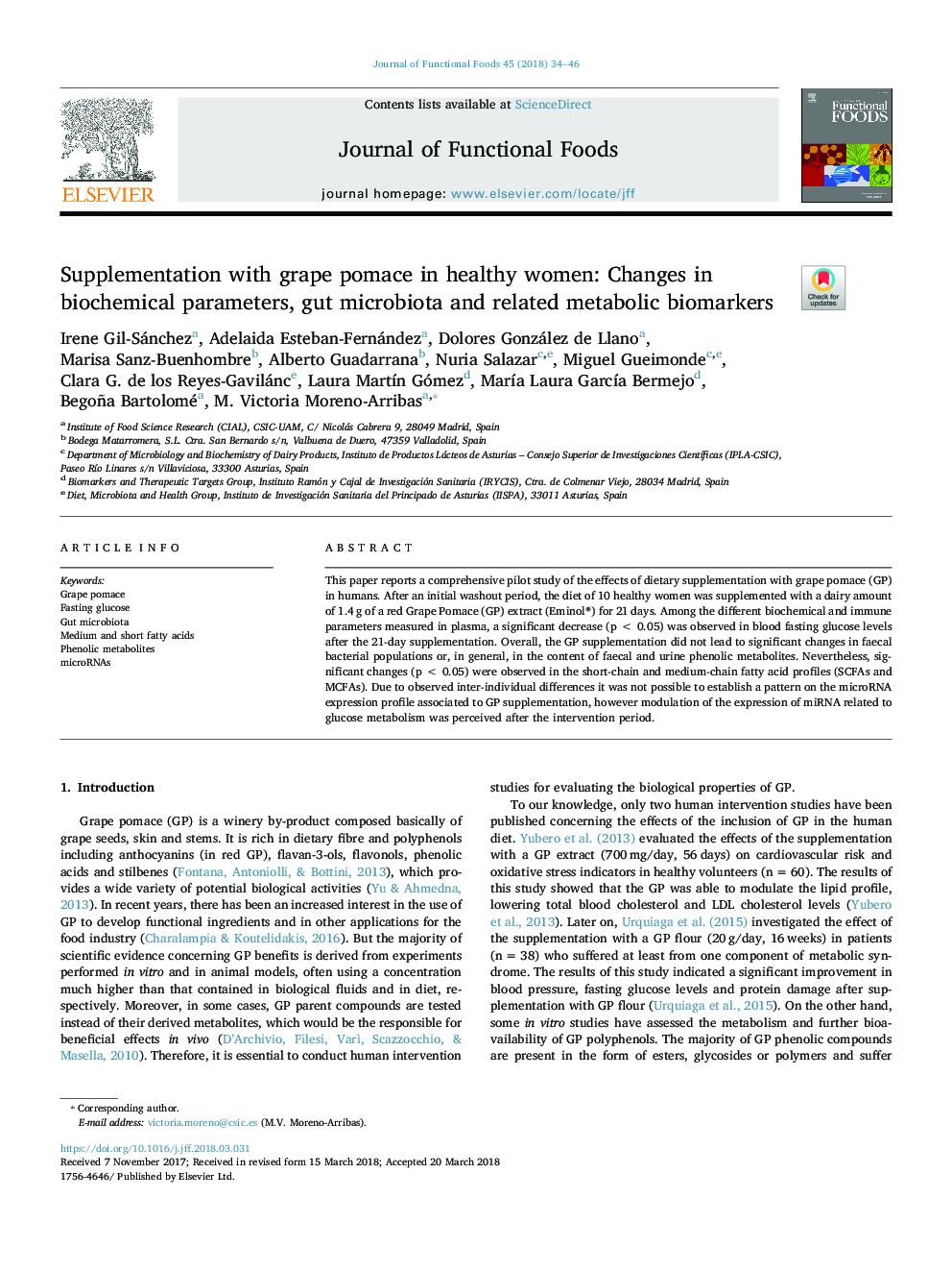 مکمل با عصاره انگور در زنان سالم: تغییرات پارامترهای بیوشیمیایی، میکروبیوتاسیون روده و معیارهای متابولیک مرتبط 