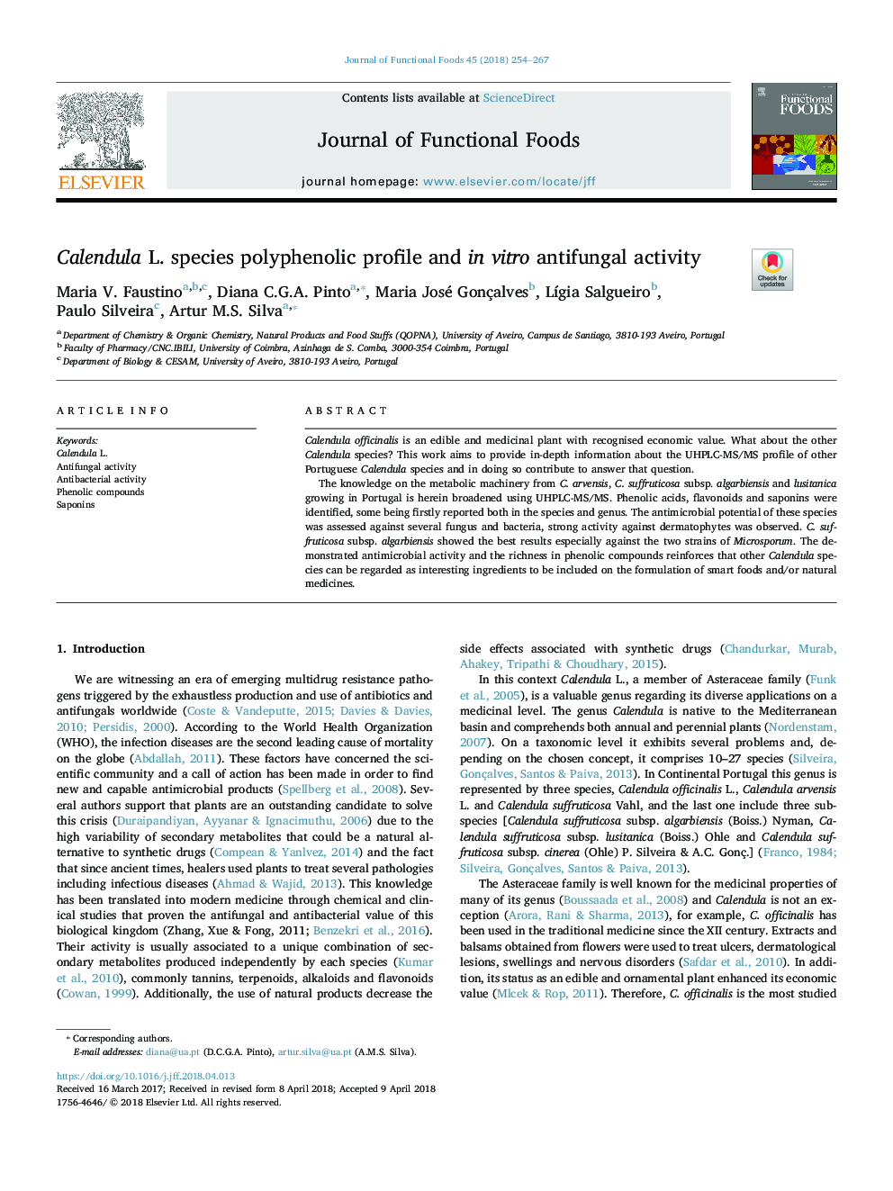 Calendula L. species polyphenolic profile and in vitro antifungal activity
