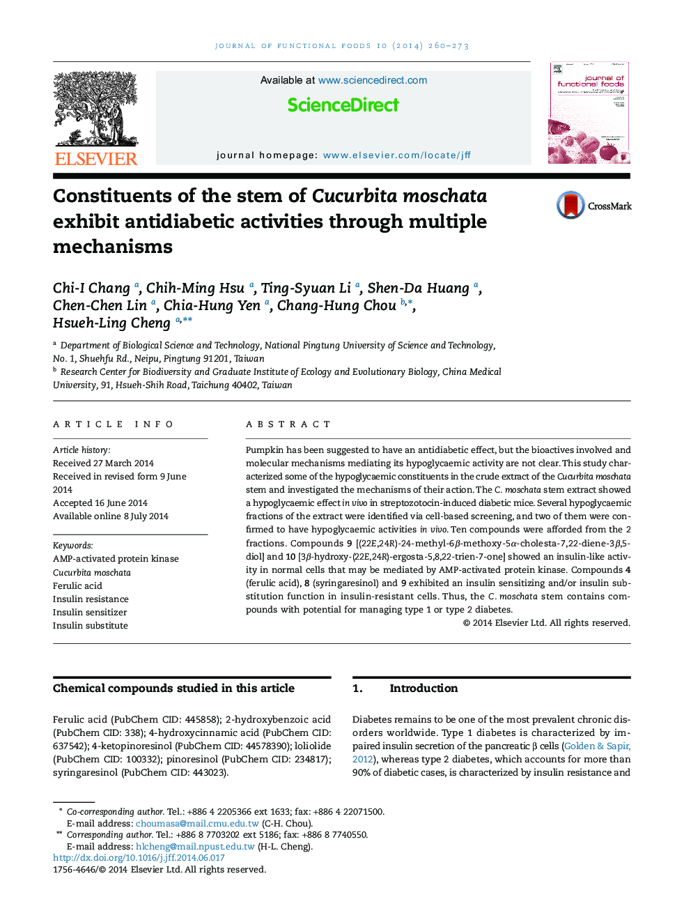 Constituents of the stem of Cucurbita moschata exhibit antidiabetic activities through multiple mechanisms