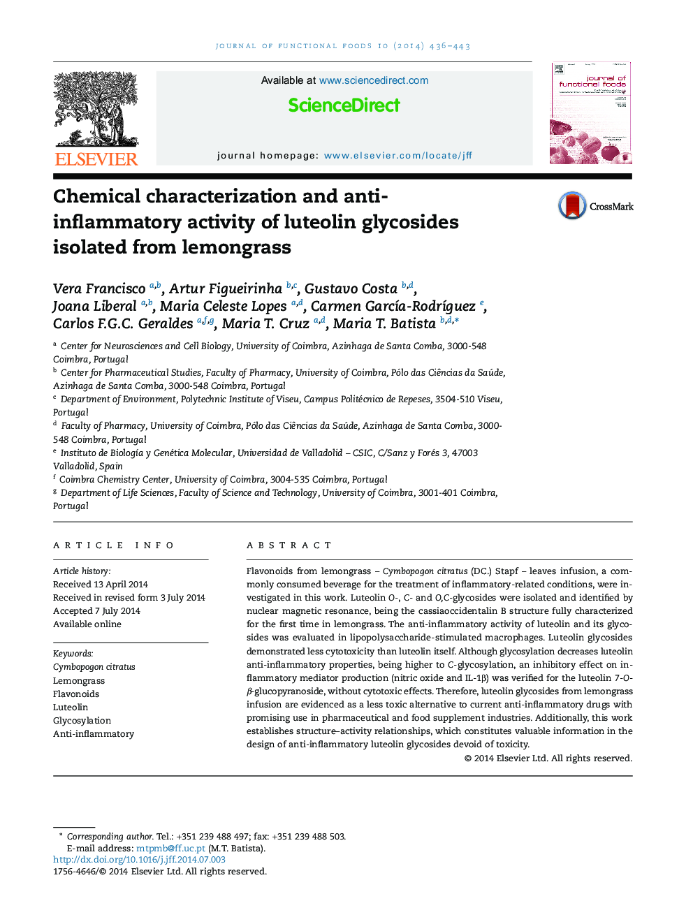 ویژگی های شیمیایی و فعالیت ضد التهابی لوتئولین گلیکوزیدهای جدا شده از لیمونراز 
