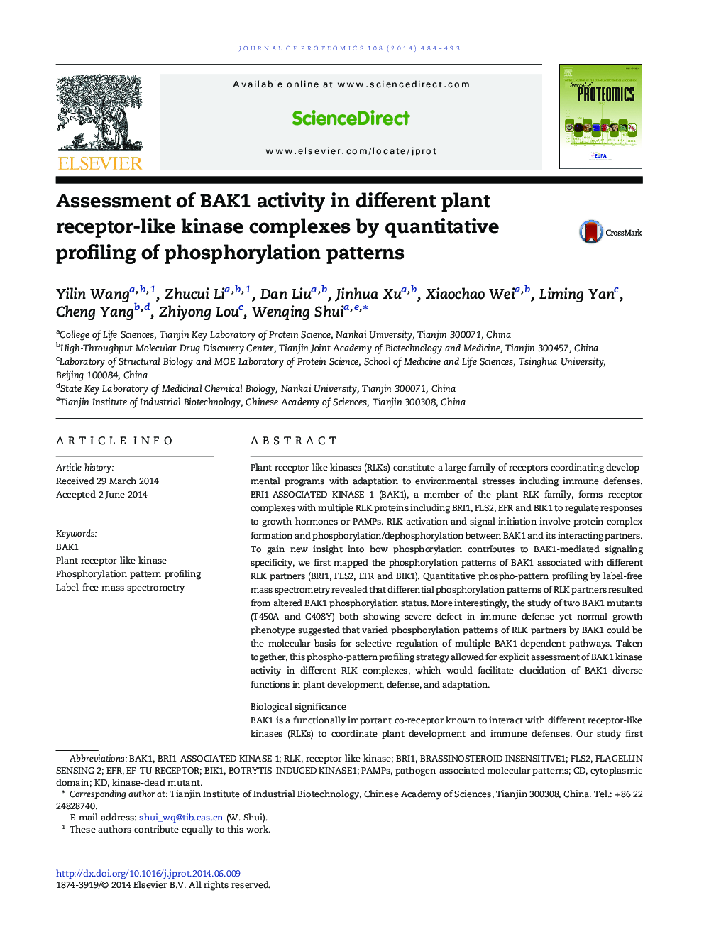 Assessment of BAK1 activity in different plant receptor-like kinase complexes by quantitative profiling of phosphorylation patterns