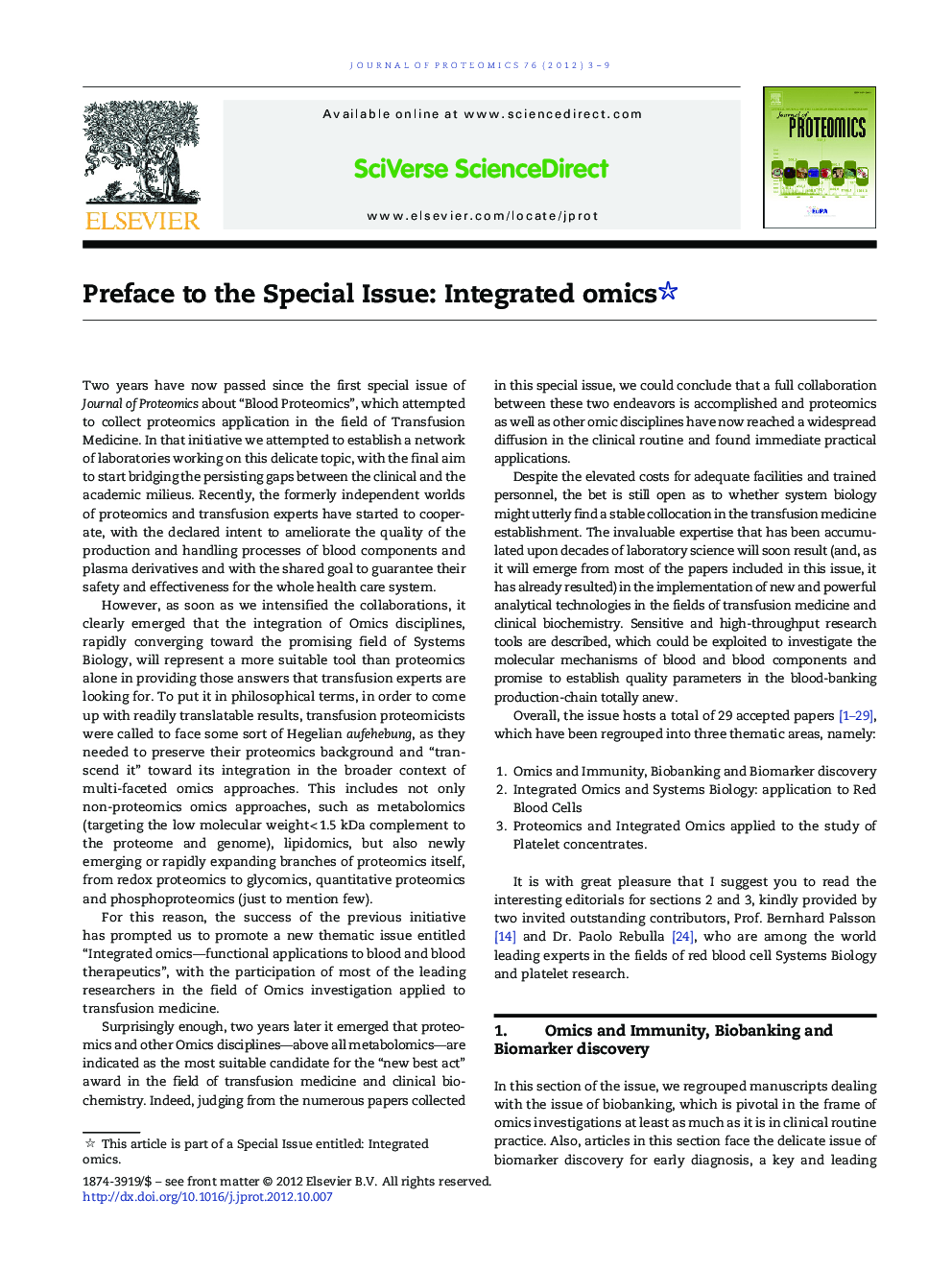 Preface to the Special Issue: Integrated omics