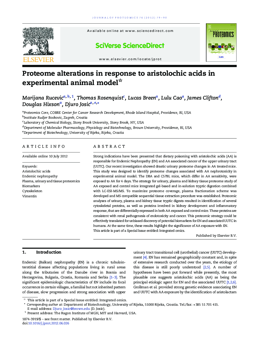 Proteome alterations in response to aristolochic acids in experimental animal model