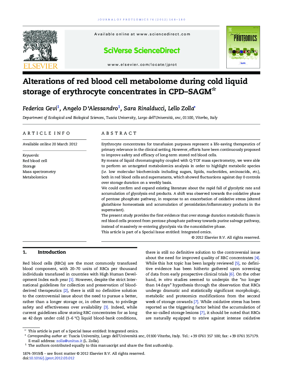 Alterations of red blood cell metabolome during cold liquid storage of erythrocyte concentrates in CPD-SAGM