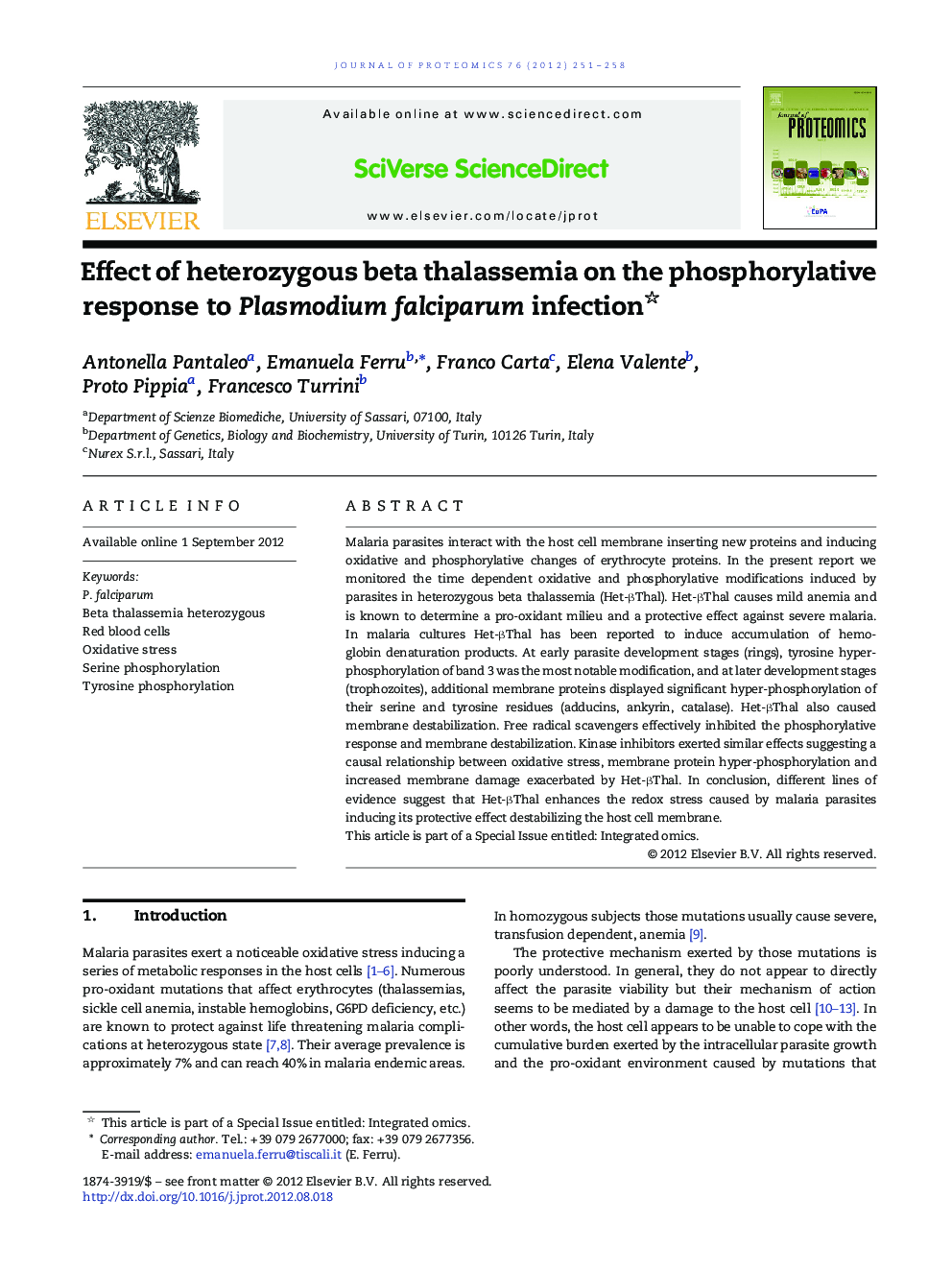 Effect of heterozygous beta thalassemia on the phosphorylative response to Plasmodium falciparum infection