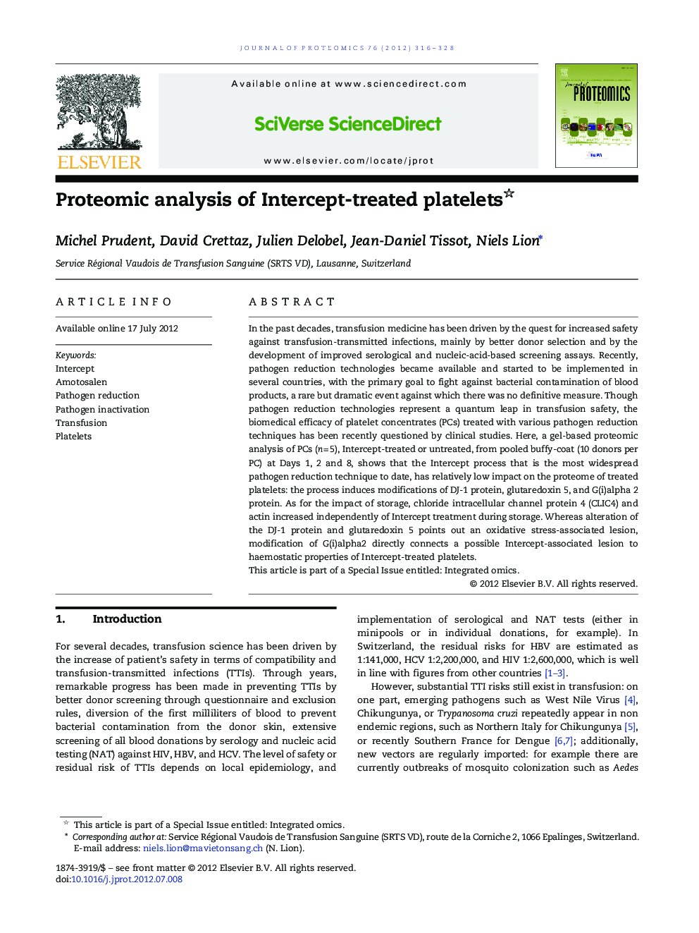Proteomic analysis of Intercept-treated platelets