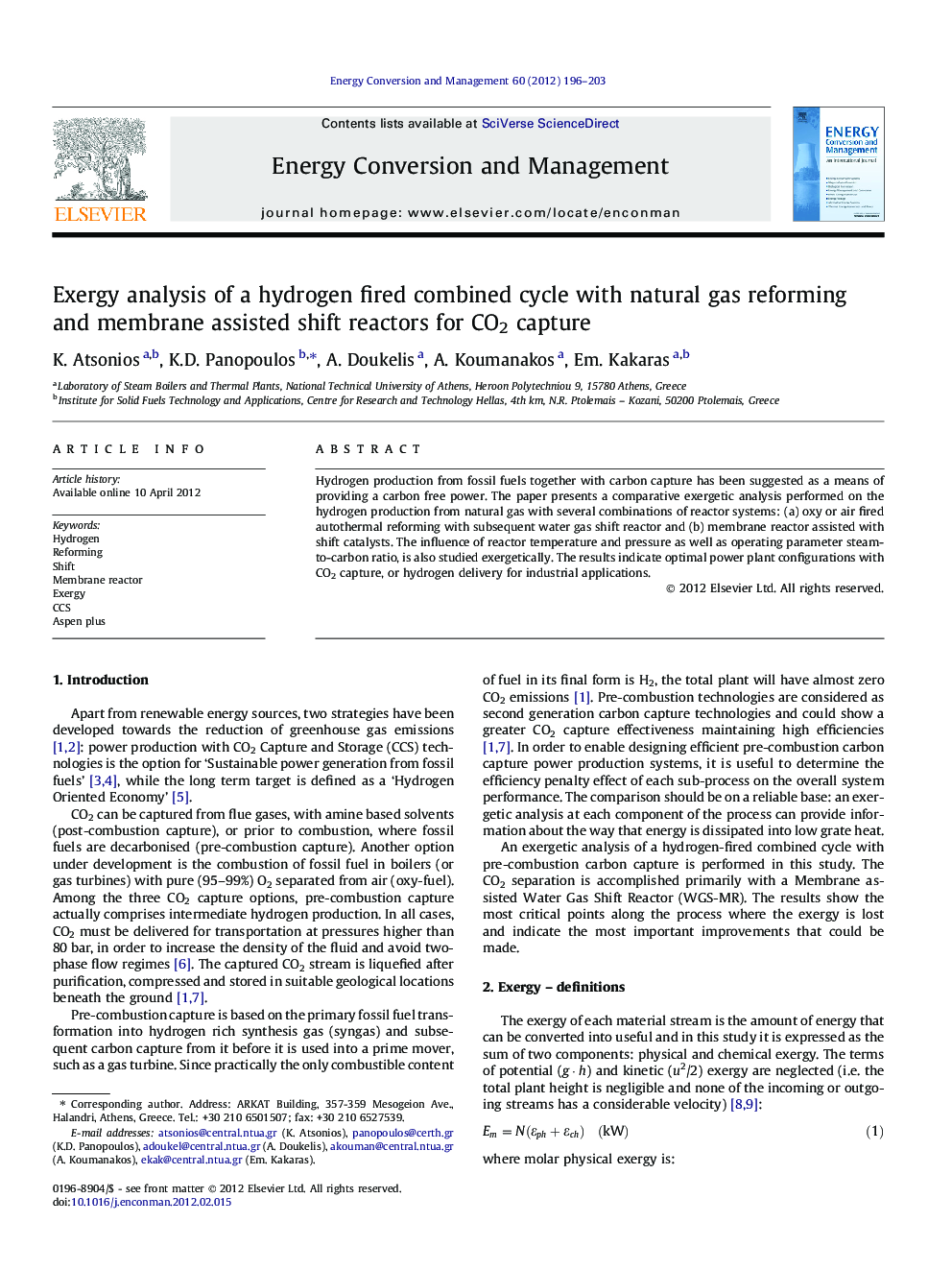 Exergy analysis of a hydrogen fired combined cycle with natural gas reforming and membrane assisted shift reactors for CO2 capture