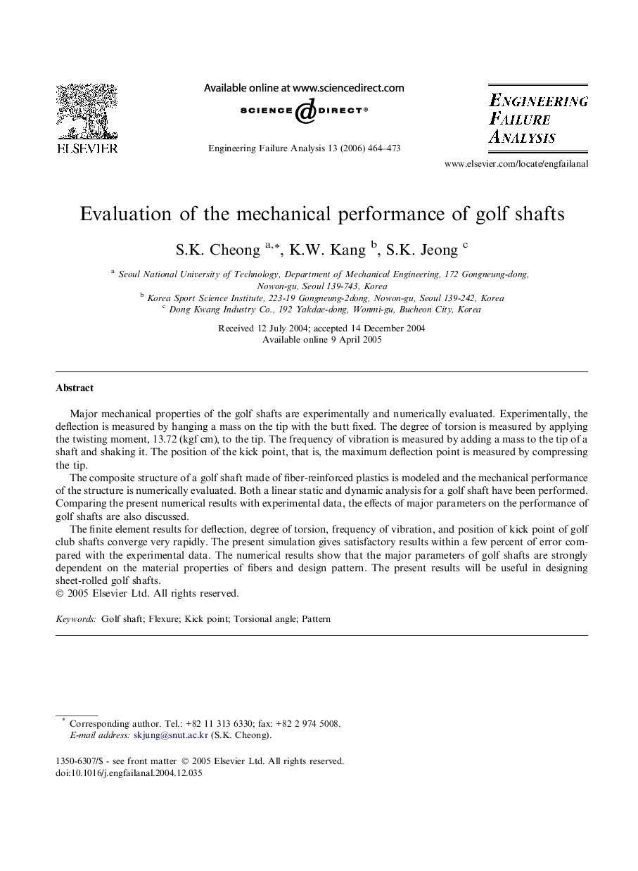 Evaluation of the mechanical performance of golf shafts