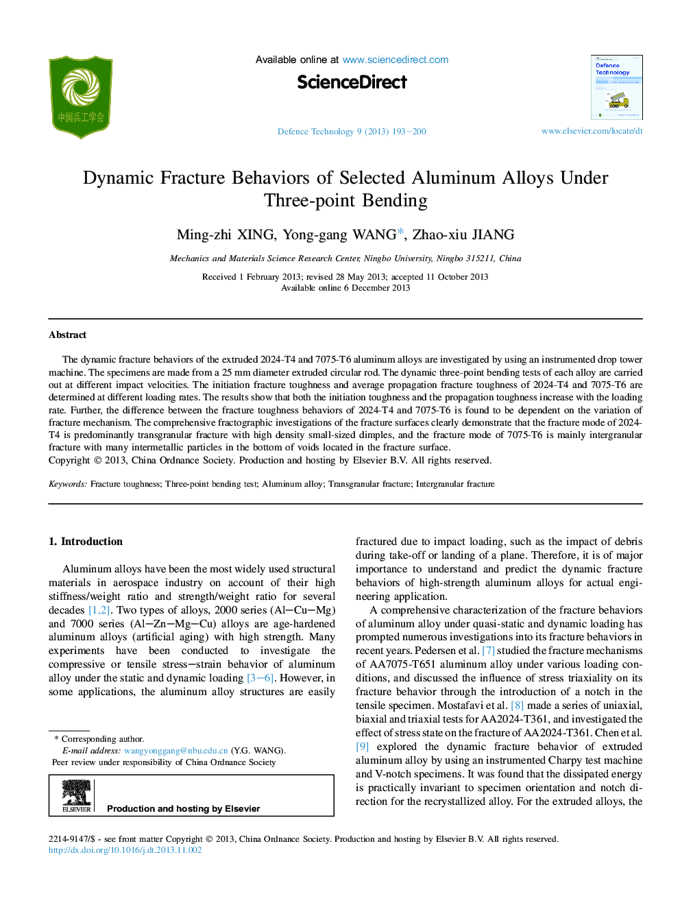 Dynamic Fracture Behaviors of Selected Aluminum Alloys Under Three-point Bending 