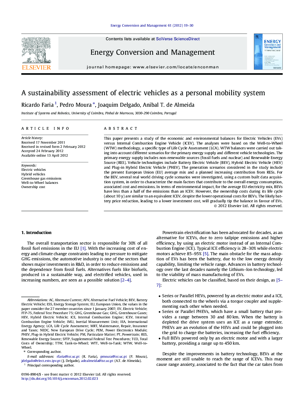 A sustainability assessment of electric vehicles as a personal mobility system