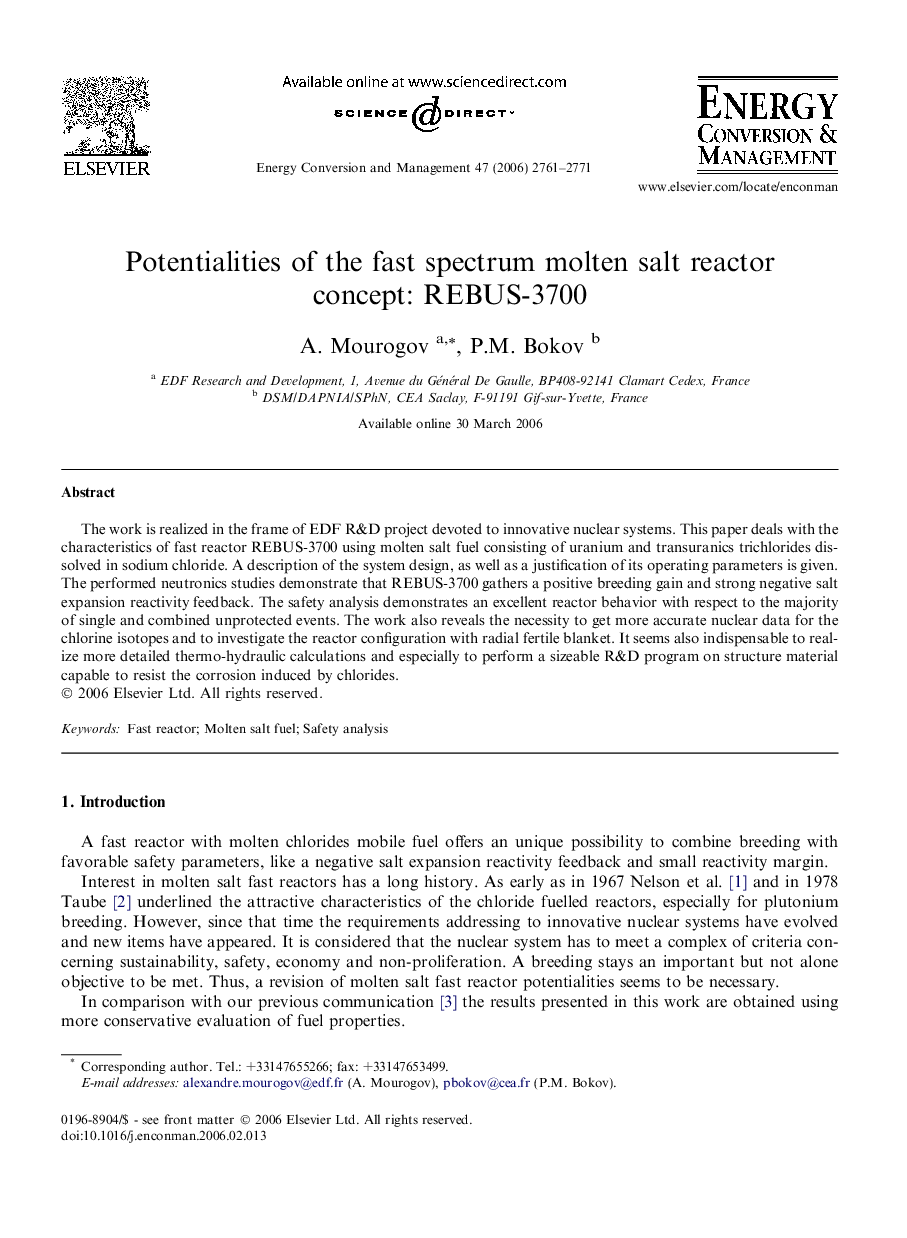 Potentialities of the fast spectrum molten salt reactor concept: REBUS-3700