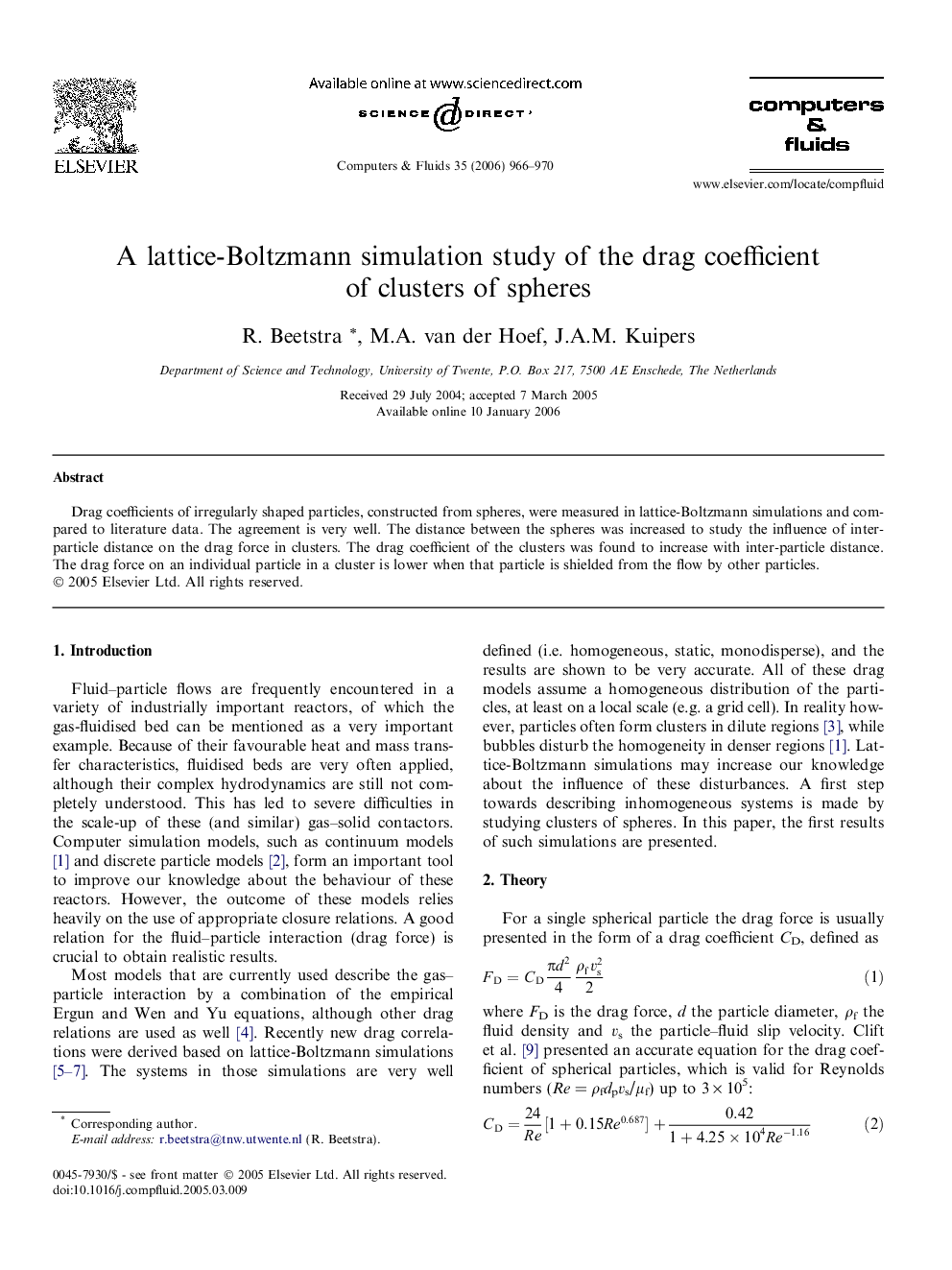 A lattice-Boltzmann simulation study of the drag coefficient of clusters of spheres