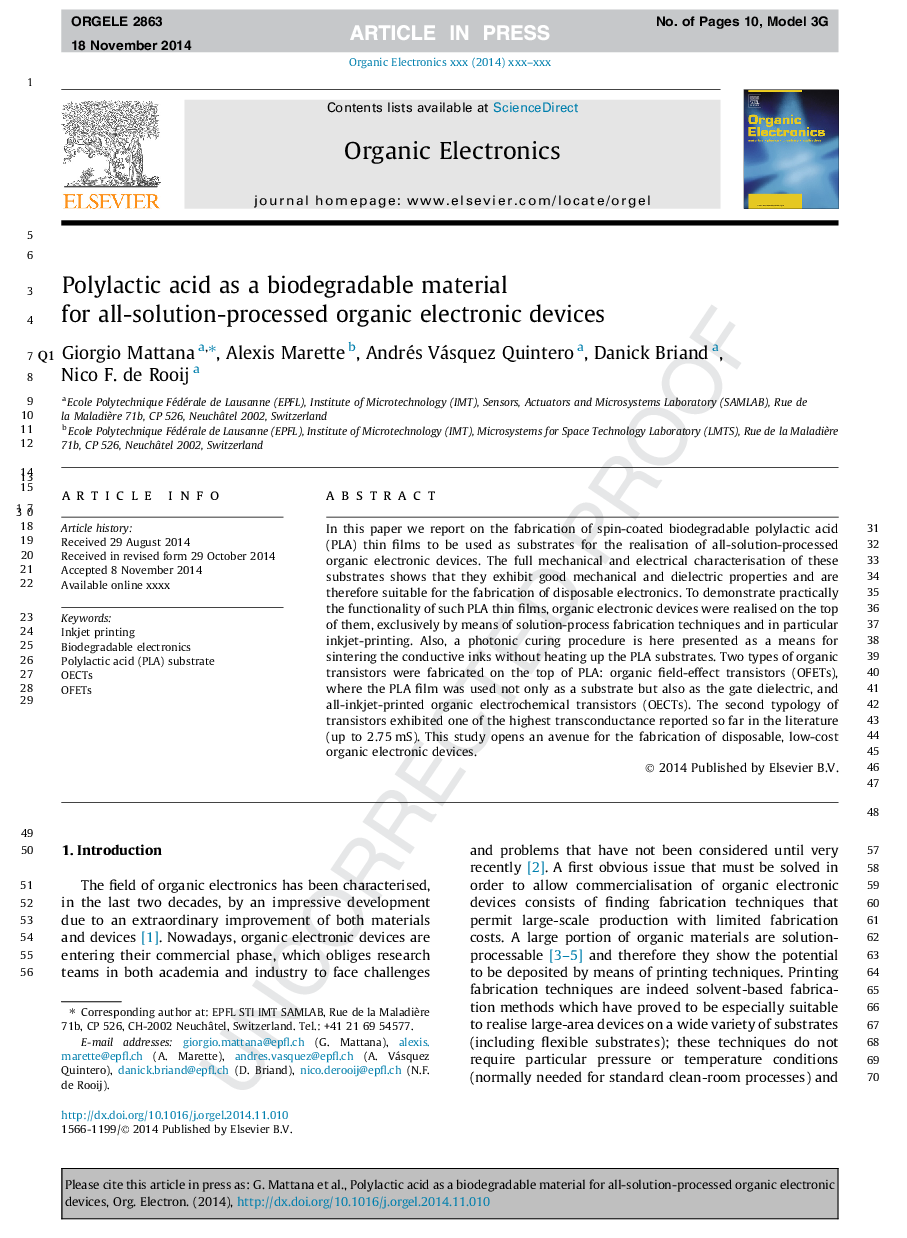 Polylactic acid as a biodegradable material for all-solution-processed organic electronic devices