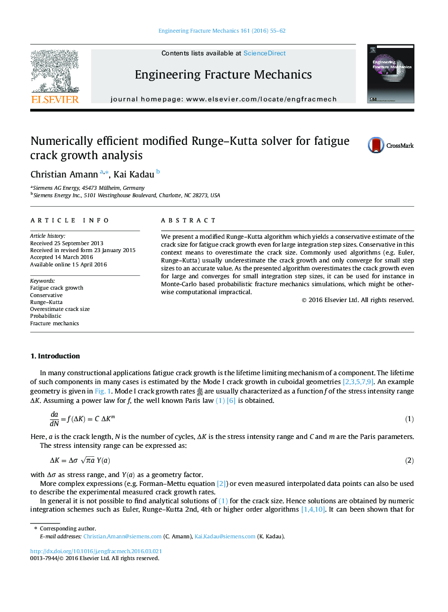 Numerically efficient modified Runge–Kutta solver for fatigue crack growth analysis