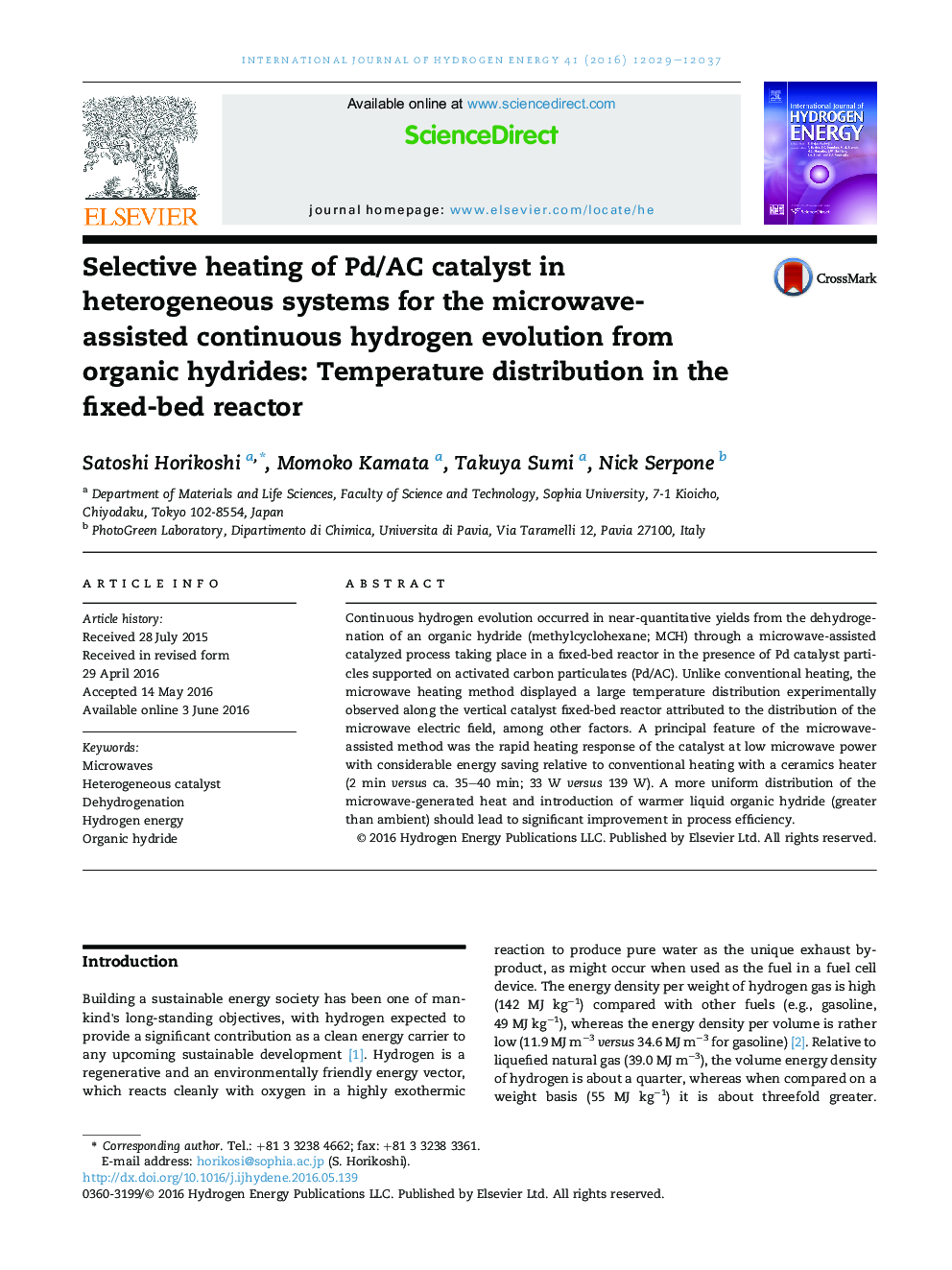 Selective heating of Pd/AC catalyst in heterogeneous systems for the microwave-assisted continuous hydrogen evolution from organic hydrides: Temperature distribution in the fixed-bed reactor