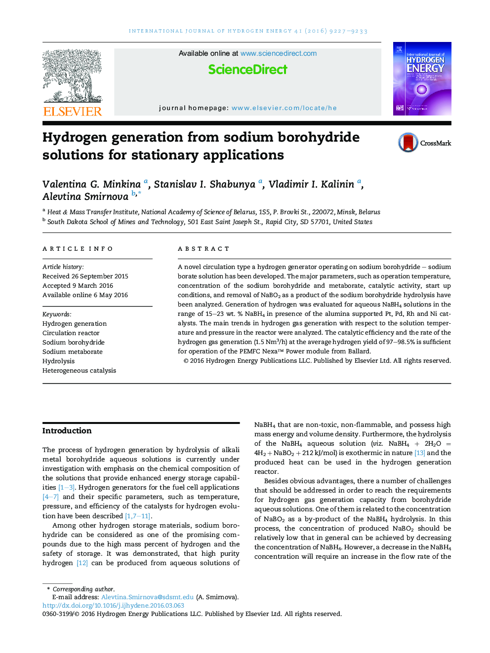 Hydrogen generation from sodium borohydride solutions for stationary applications