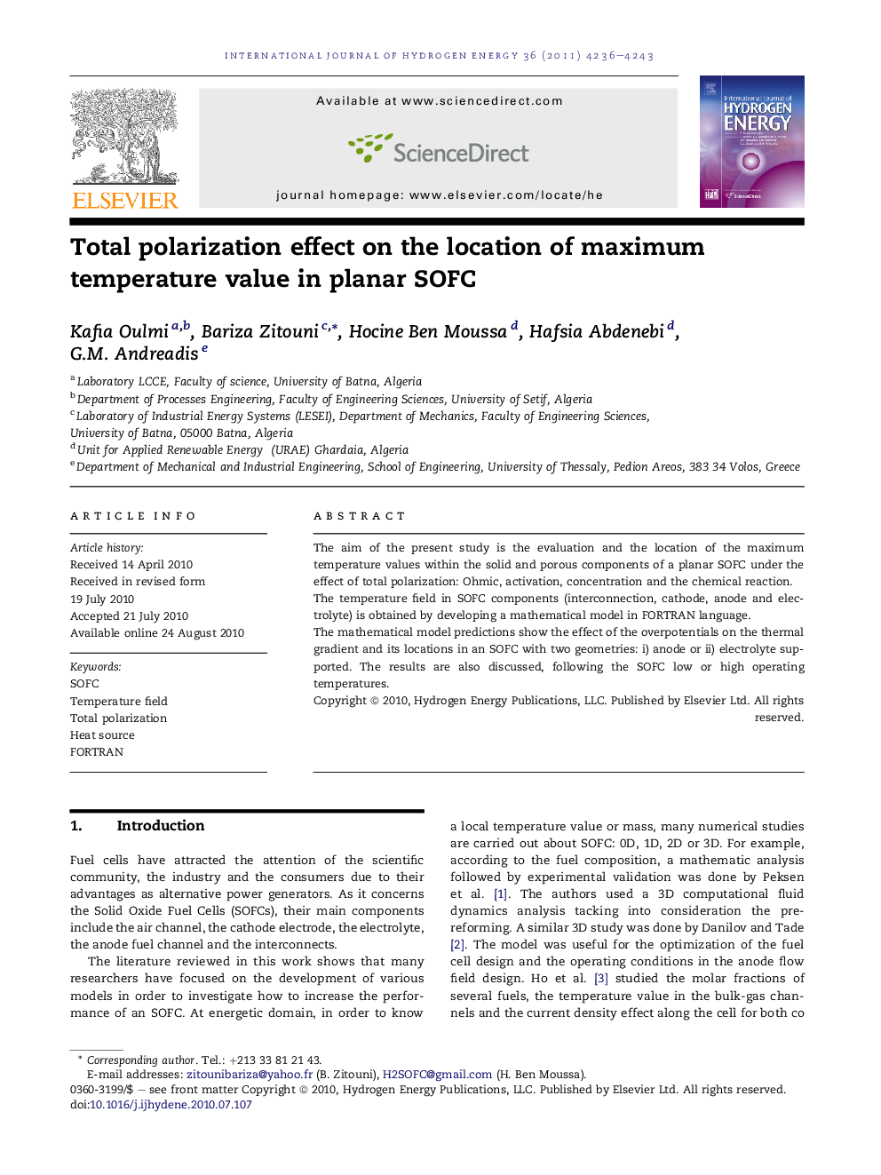 Total polarization effect on the location of maximum temperature value in planar SOFC