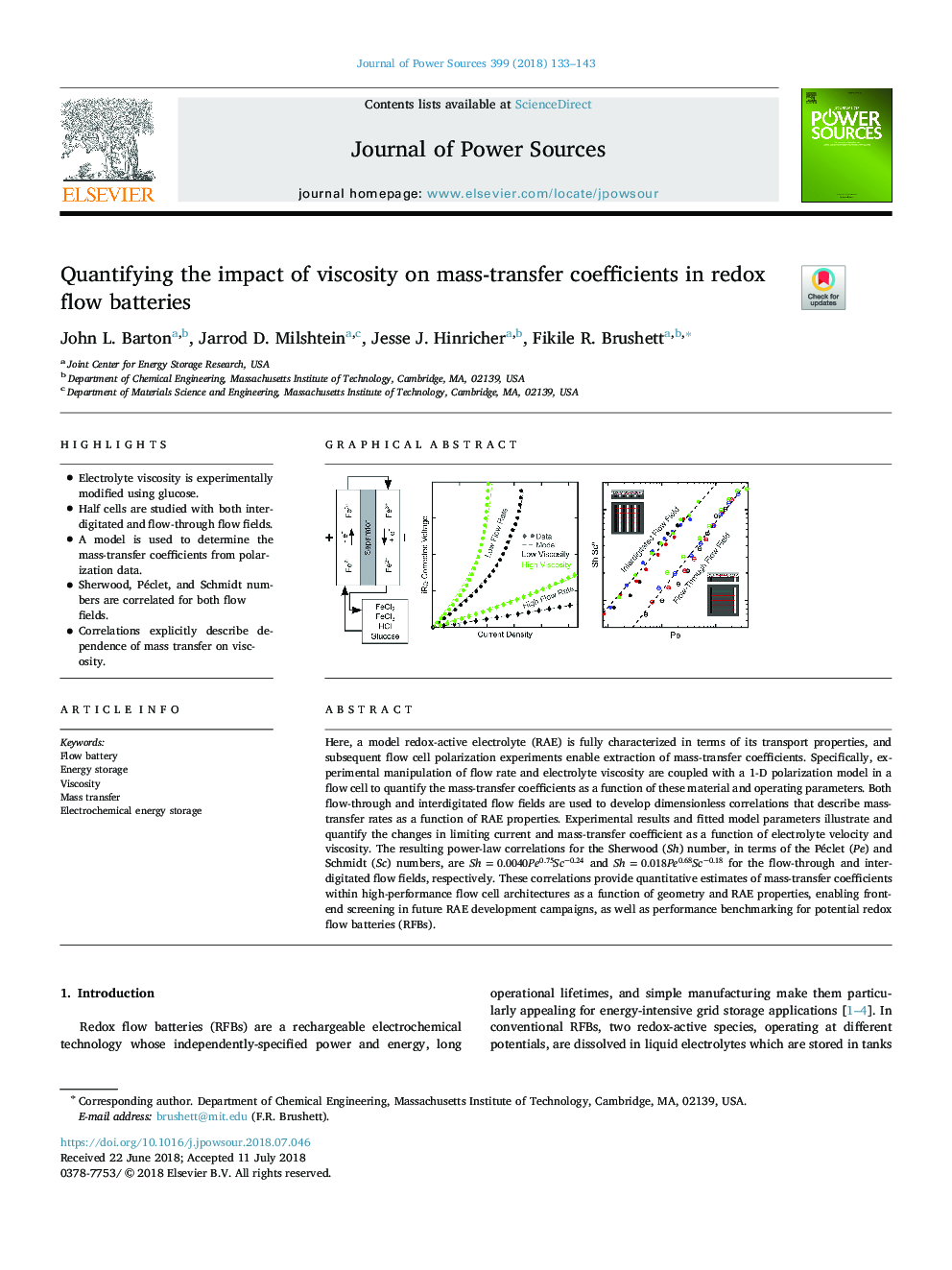Quantifying the impact of viscosity on mass-transfer coefficients in redox flow batteries