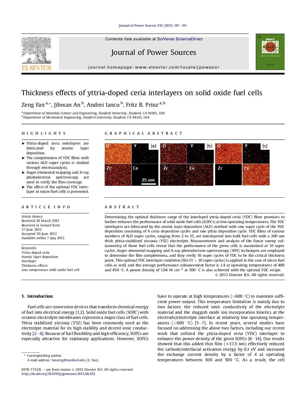 Thickness effects of yttria-doped ceria interlayers on solid oxide fuel cells