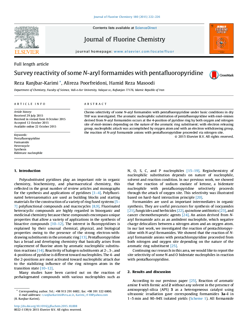 Survey reactivity of some N-aryl formamides with pentafluoropyridine