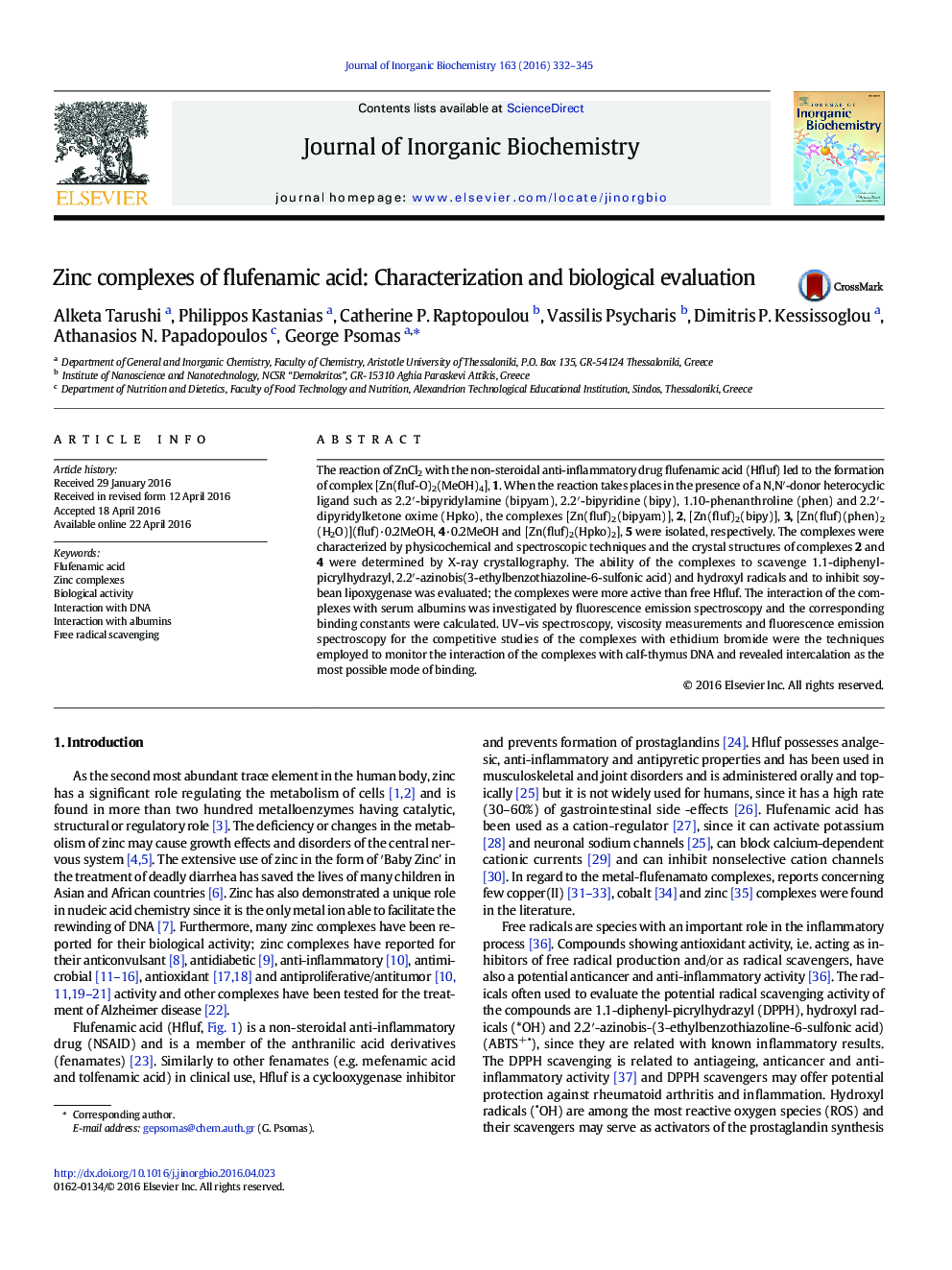 مجتمع های روی فلوفنامیک اسید: مشخصات و ارزیابی بیولوژیکی 